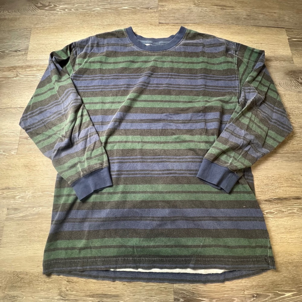 Urban Outfitters Striped Shirt Mens Large Blue Green Long Sleeve Crewneck Tee